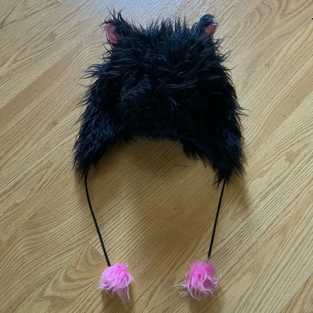 Faux Fur Black and Pink Earflap Hat